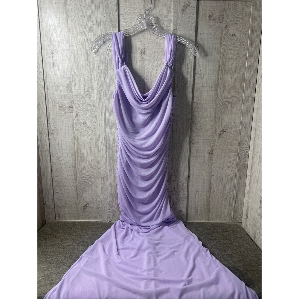 Womens Lg Lavender Ruched Cowl Neck Maxi Gown Sleeveless Purple Sexy Long Dress